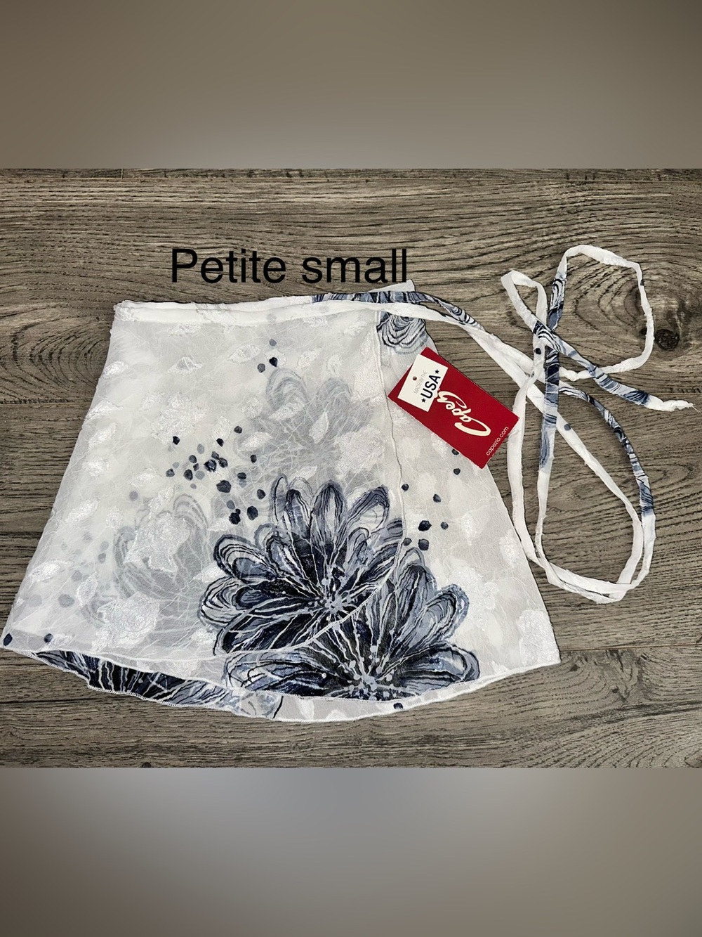 Capezio White and Navy Floral Wrap Mini Skirt